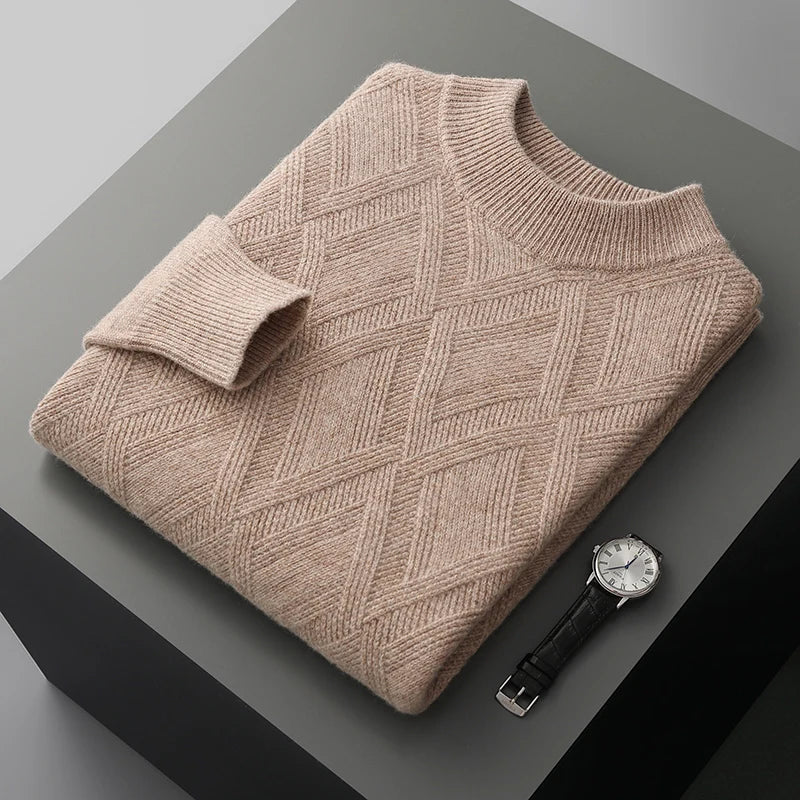 Sweater - Soft-Blend Polo Collar Plaid & Easy Arm Movement