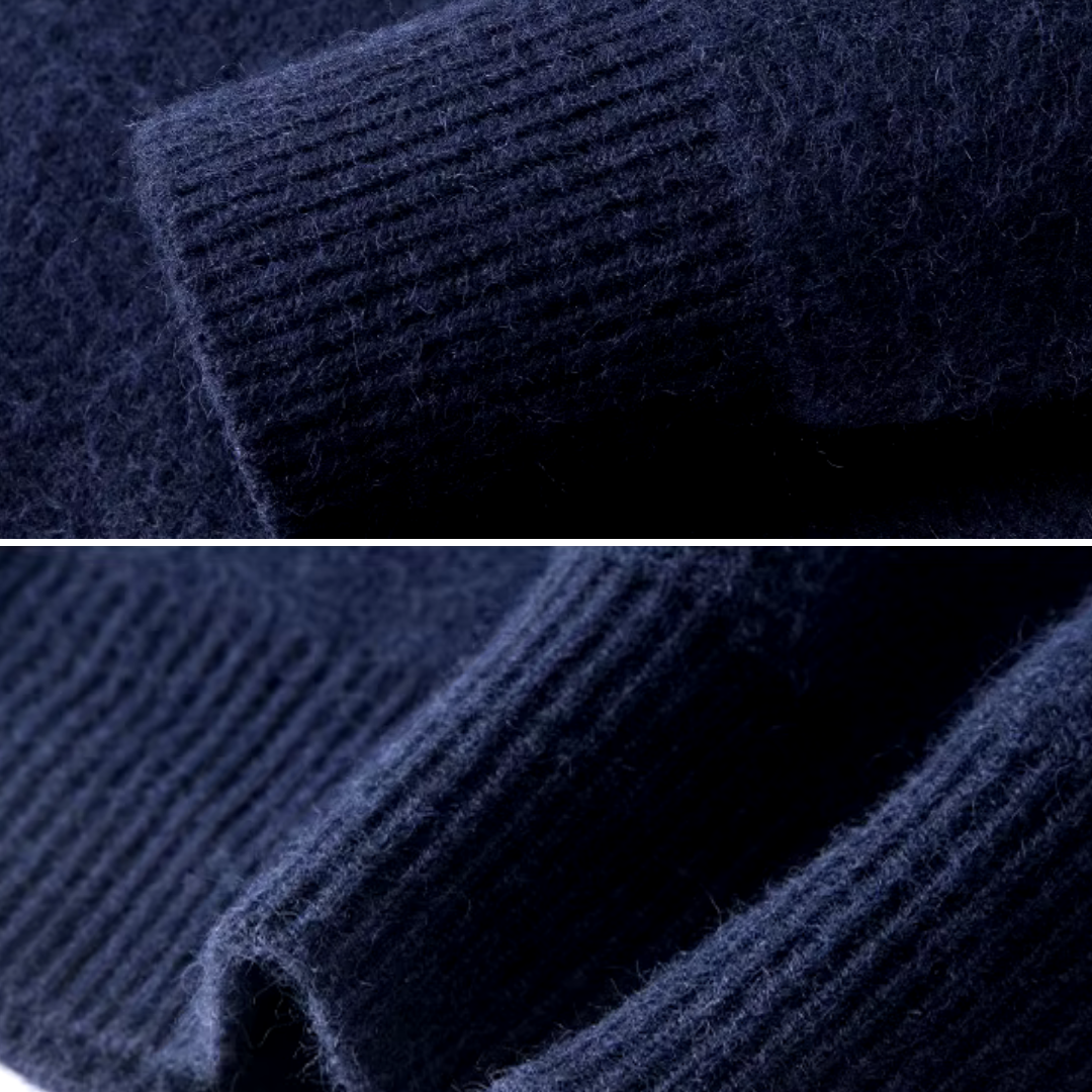 Sweater – Spun-Fiber Blend Ribbed Cuffs & High Collar Zip