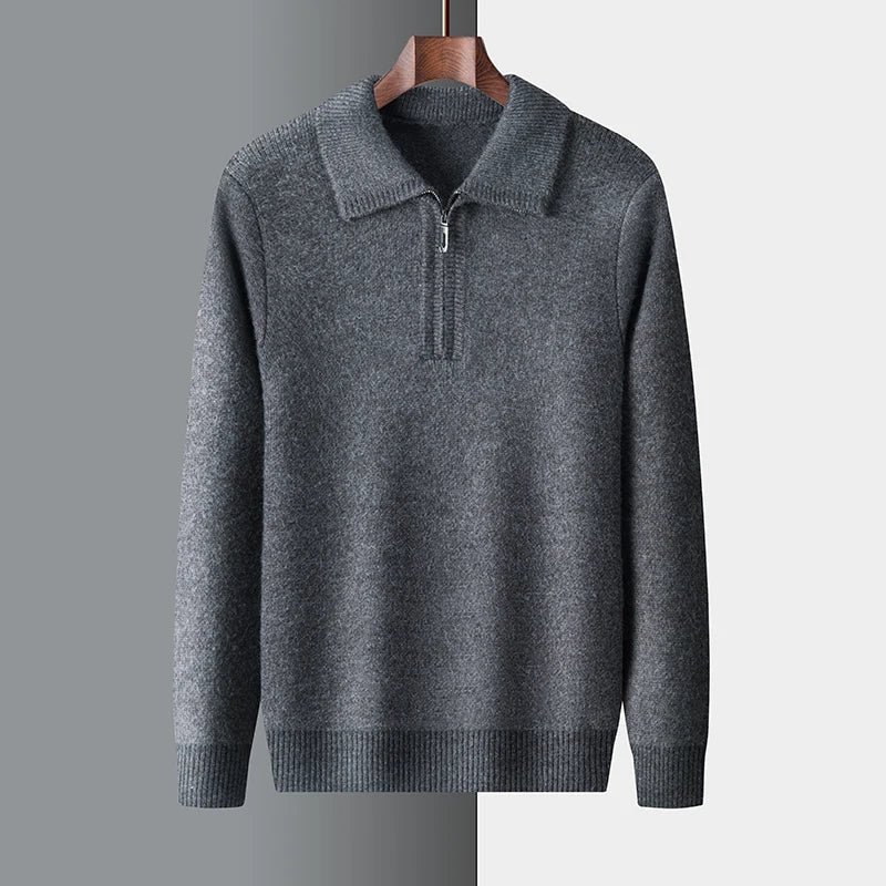 Sweater – Spun-Fiber Blend Ribbed Cuffs & High Collar Zip