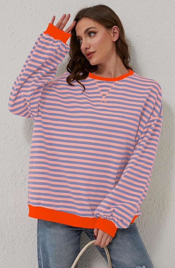 Sweater – Striped Pattern & Breathable Soft Blend Comfort