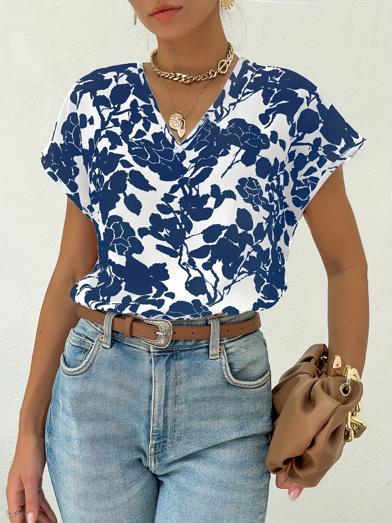 Top - Polyester Blend Deep V Neck & Breathable Shape