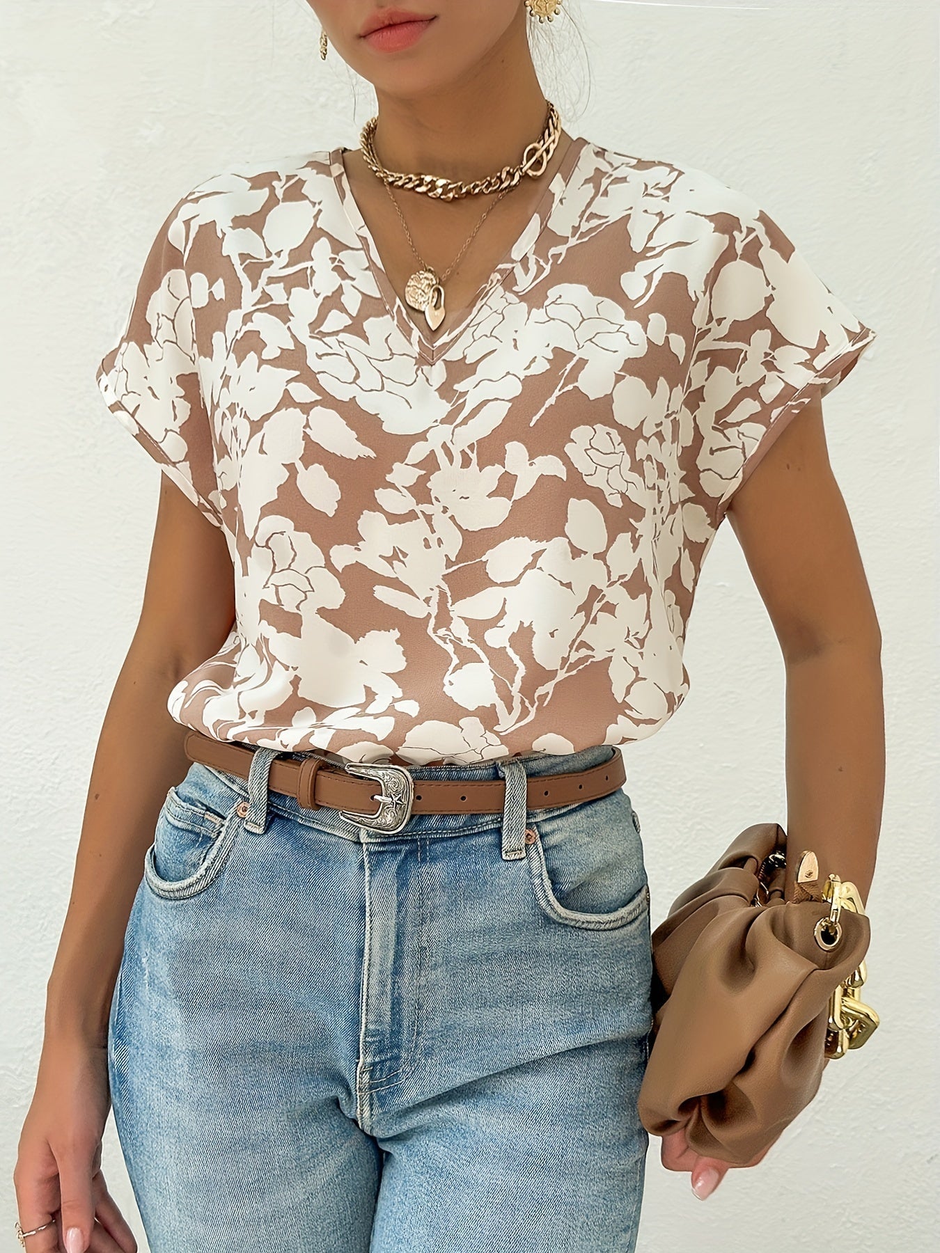 Top - Polyester Blend Deep V Neck & Breathable Shape