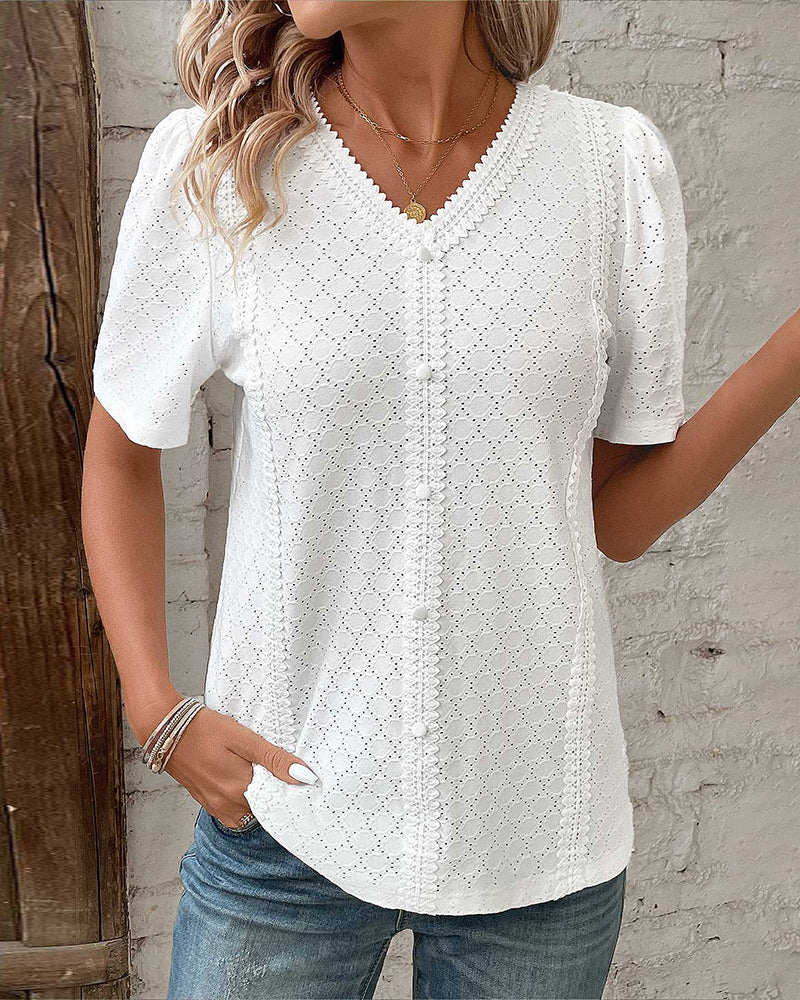 Top – Soft Blend V Neckline, Straight Sleeves & Draped Fit