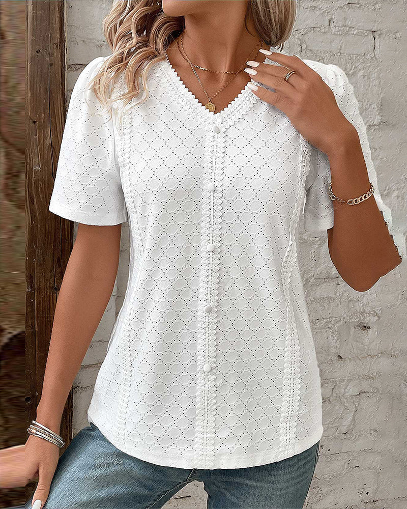 Top – Soft Blend V Neckline, Straight Sleeves & Draped Fit