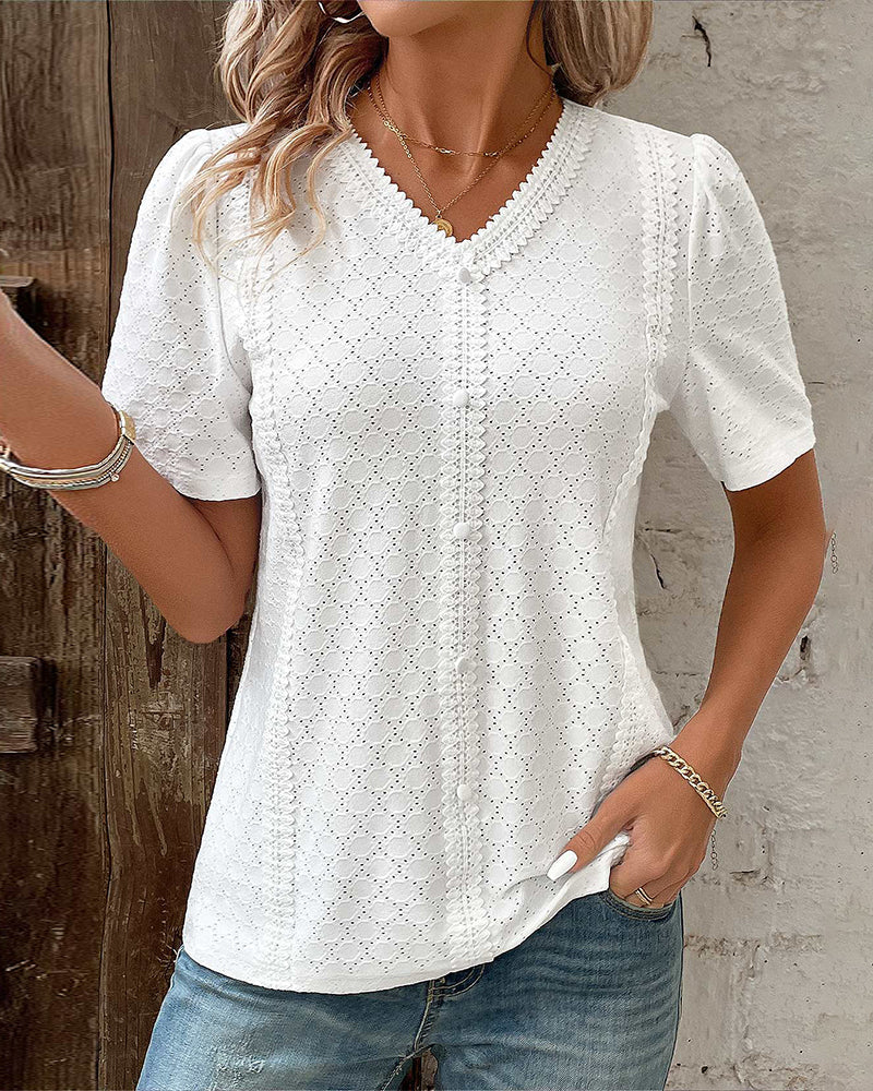 Top – Soft Blend V Neckline, Straight Sleeves & Draped Fit
