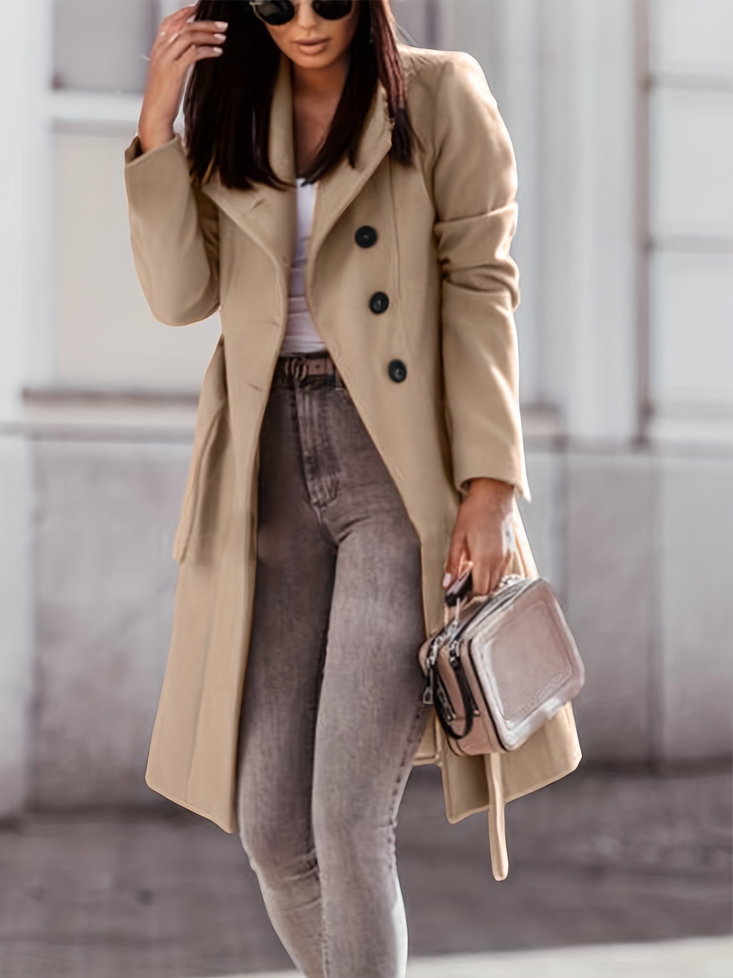 Trench Coat - Double Breasted Front & Belted Wind Block