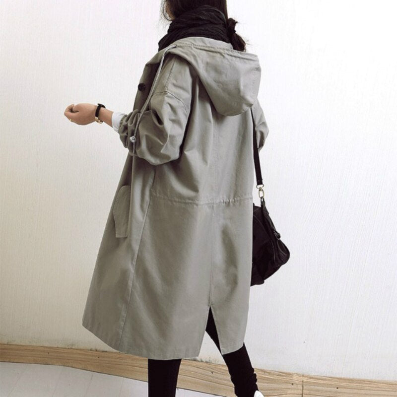 Trench Coat - Hooded Long Cut & Wind Blocking Cover