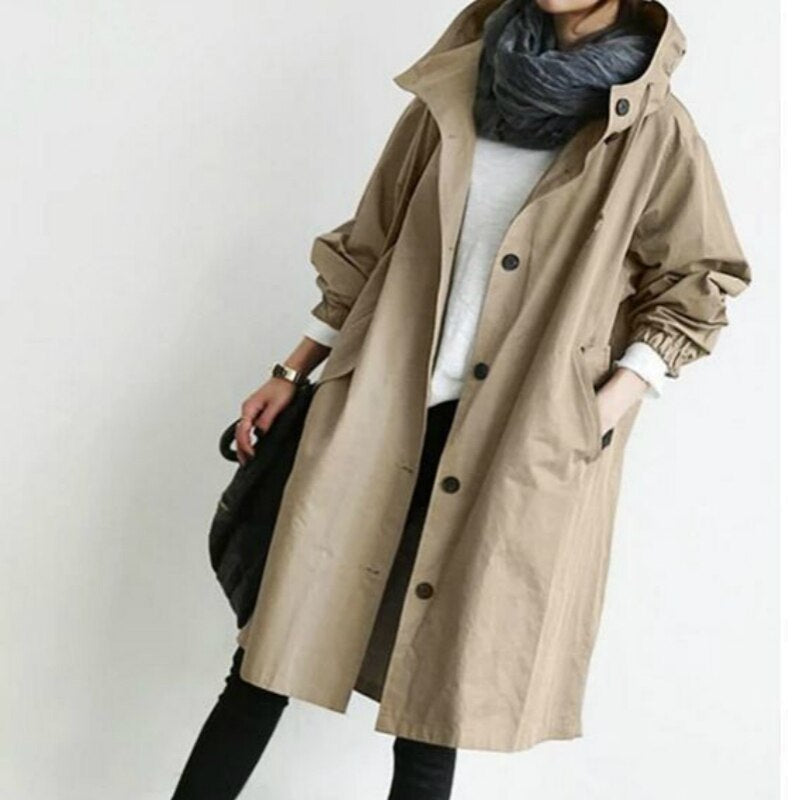 Trench Coat - Hooded Long Cut & Wind Blocking Cover