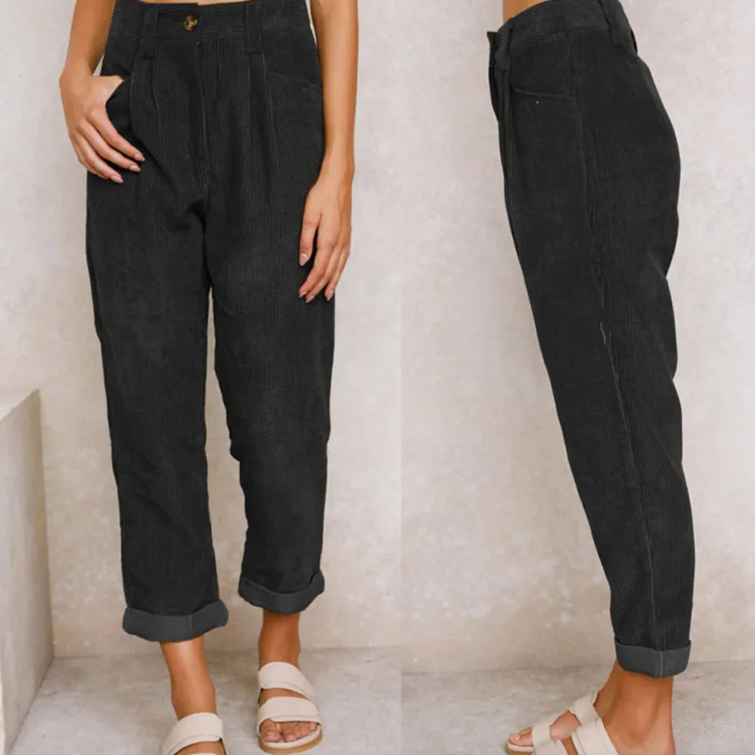 Trousers - High Waist And Raised Cord Texture For Ease