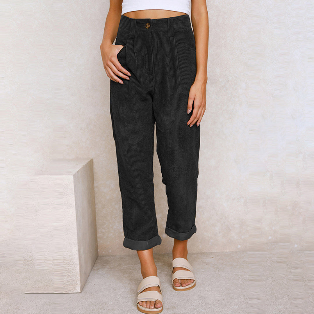 Trousers - High Waist And Raised Cord Texture For Ease