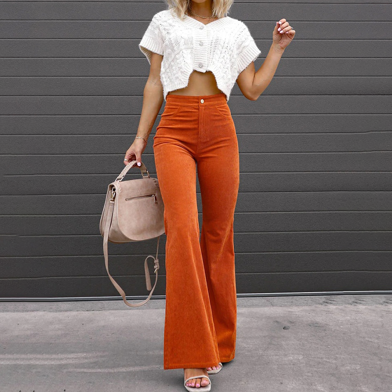 Trousers – High Waist Corduroy Blend & Flared Movement