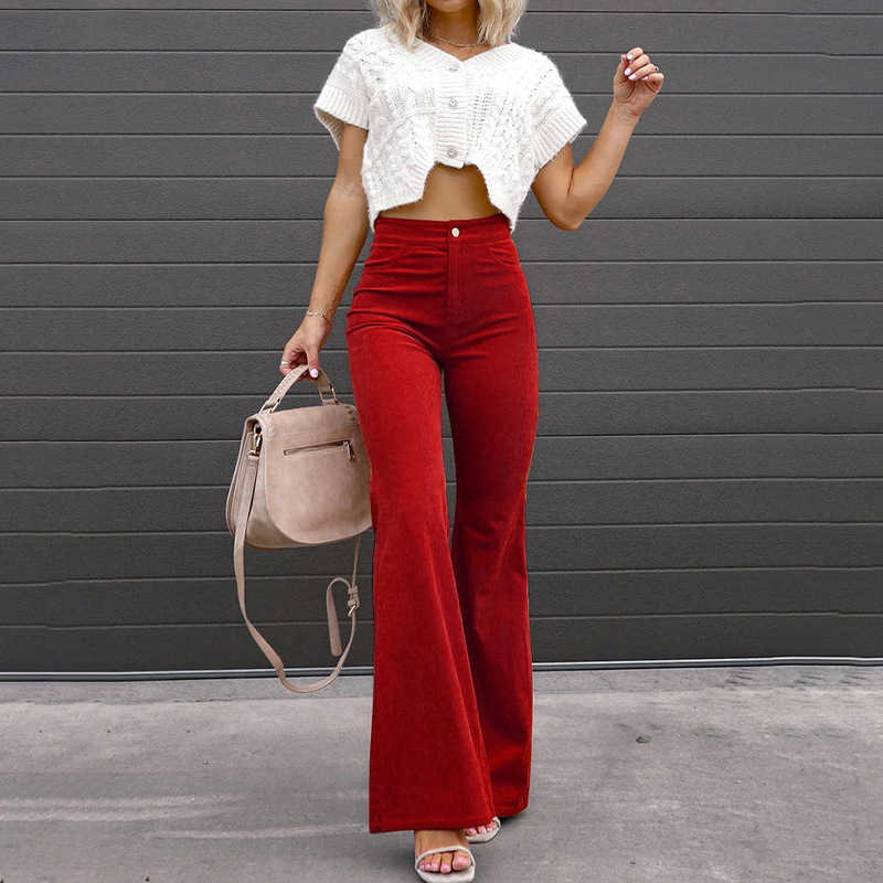 Trousers – High Waist Corduroy Blend & Flared Movement