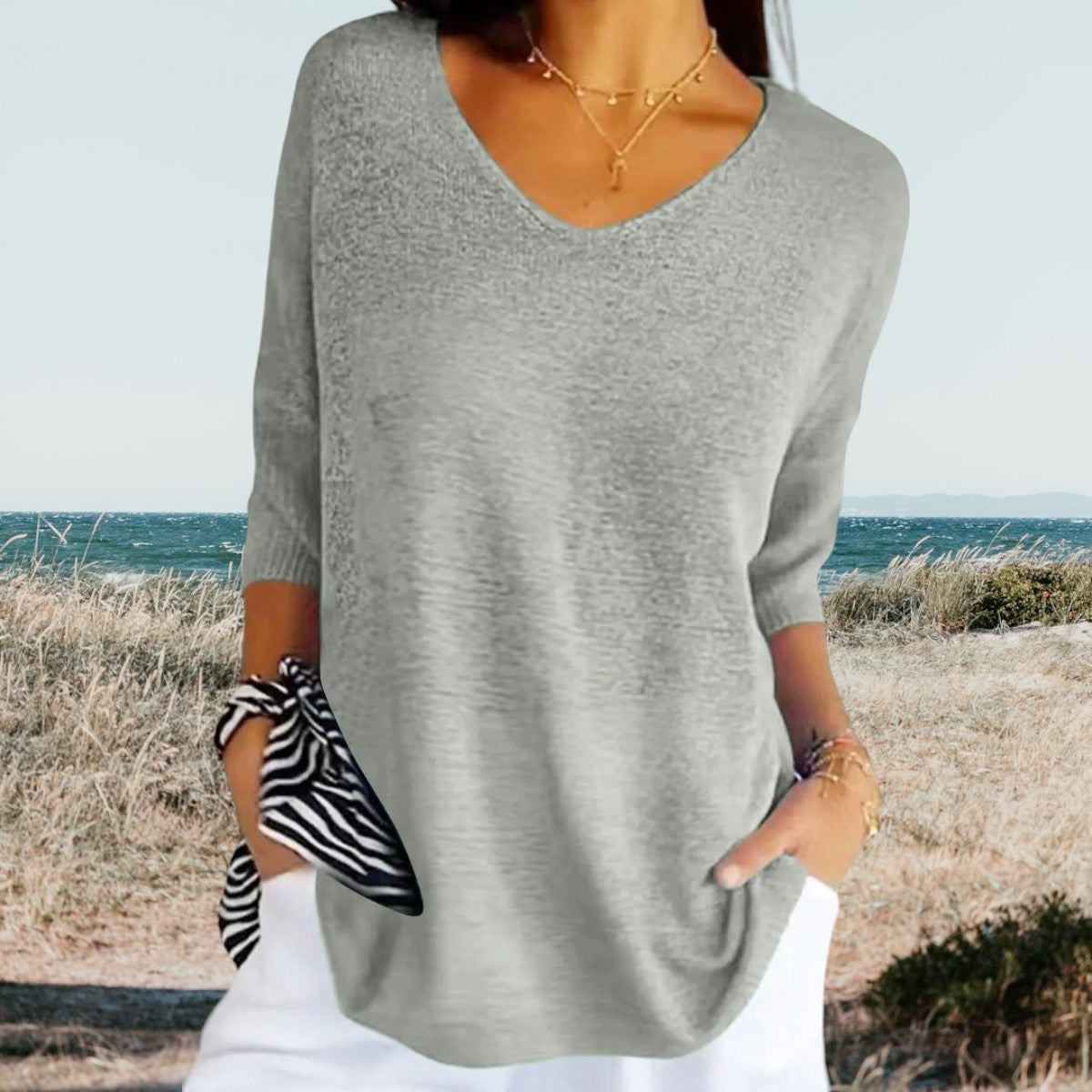 Tunic Top - V Neck & Half Sleeves For Easy Layering