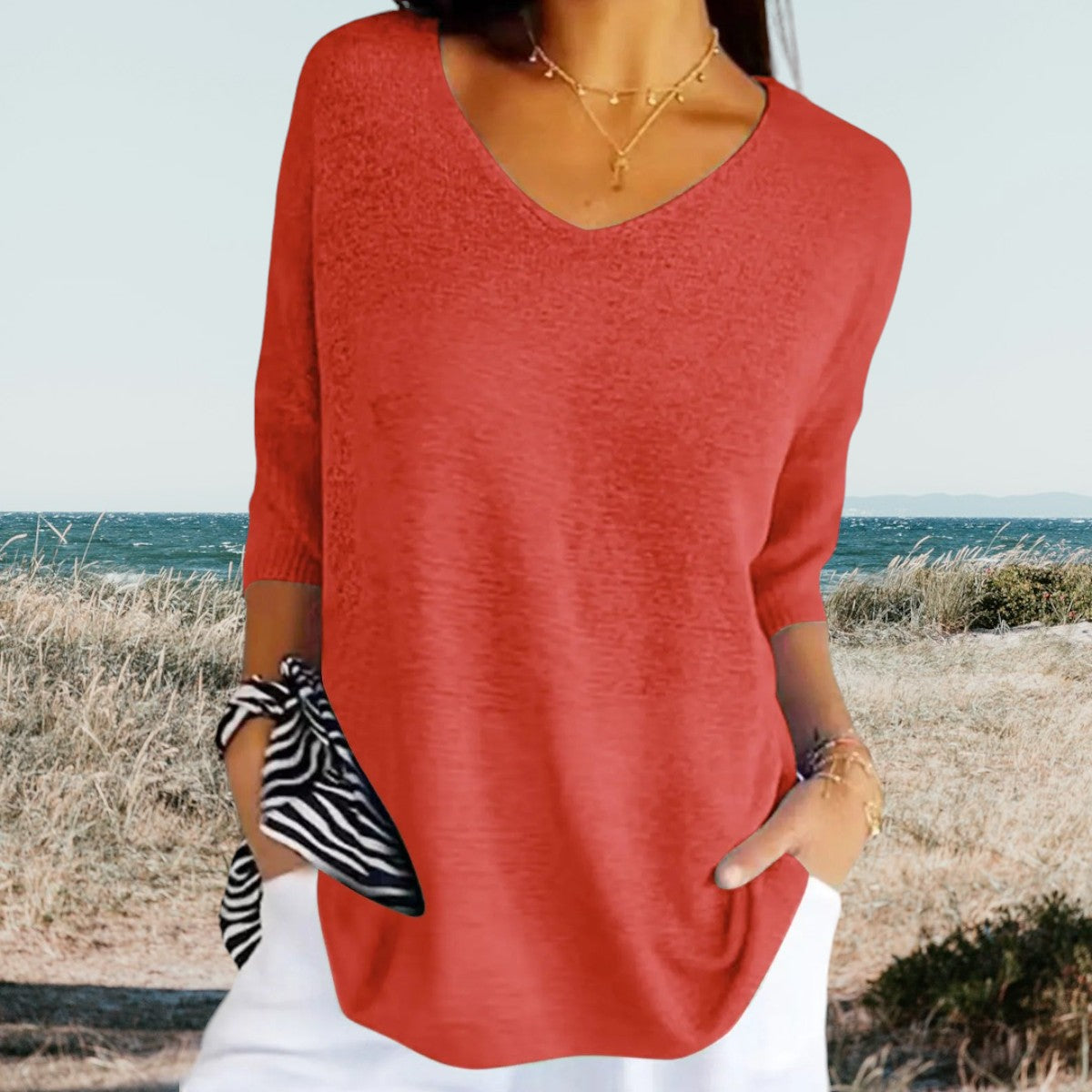 Tunic Top - V Neck & Half Sleeves For Easy Layering