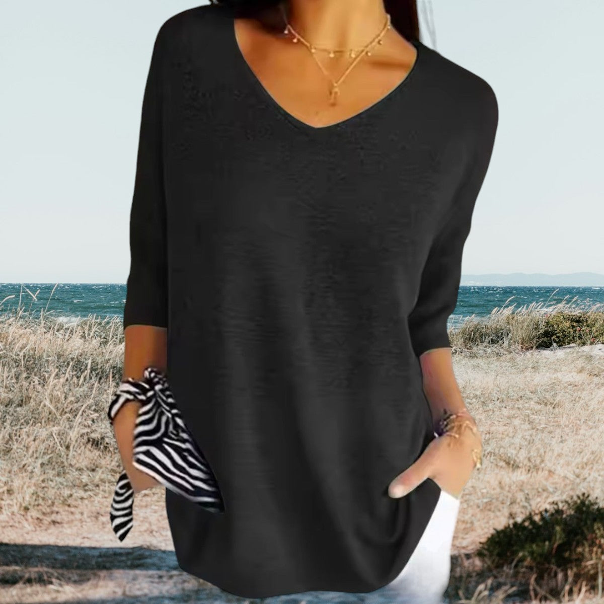 Tunic Top - V Neck & Half Sleeves For Easy Layering