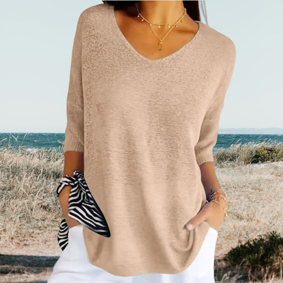 Tunic Top - V Neck & Half Sleeves For Easy Layering