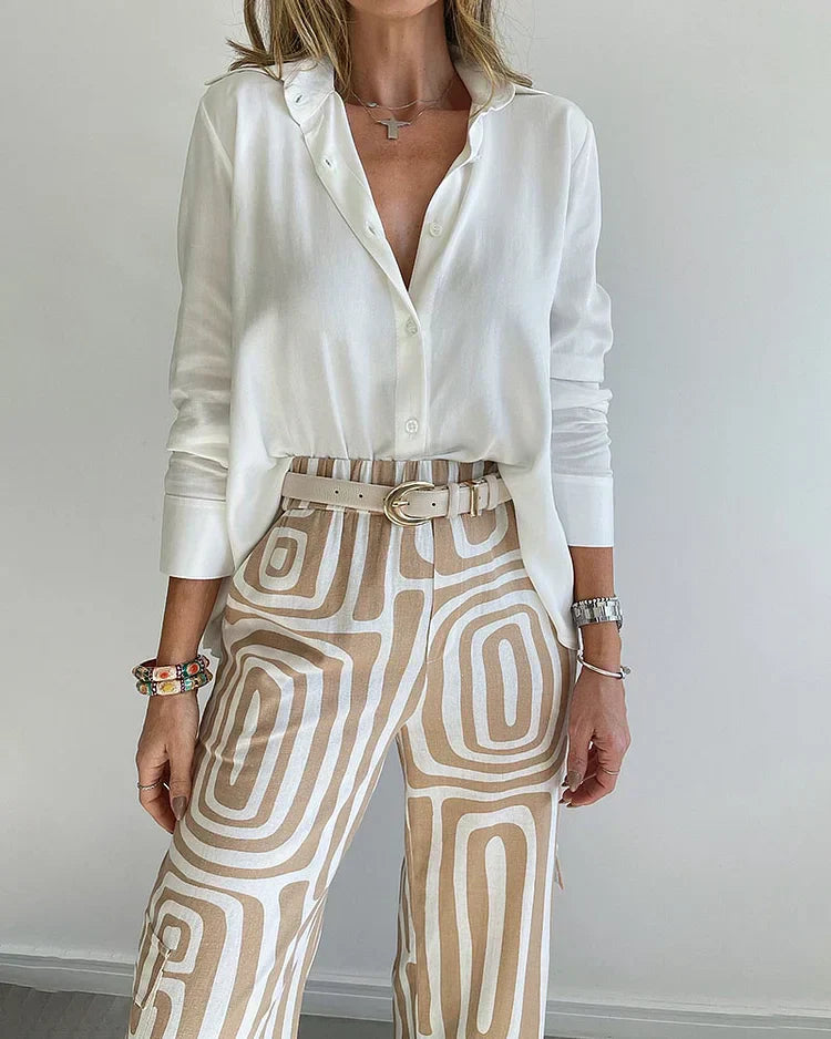 Two Piece Outfit Set - Structured Top And Bottom & Ease