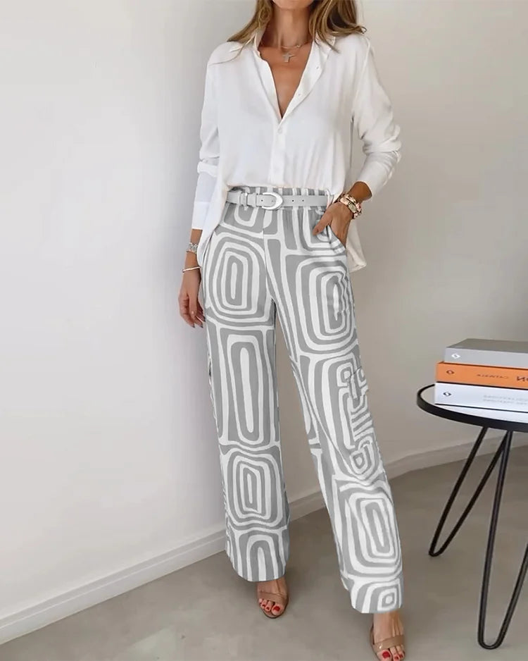 Two Piece Outfit Set - Structured Top And Bottom & Ease