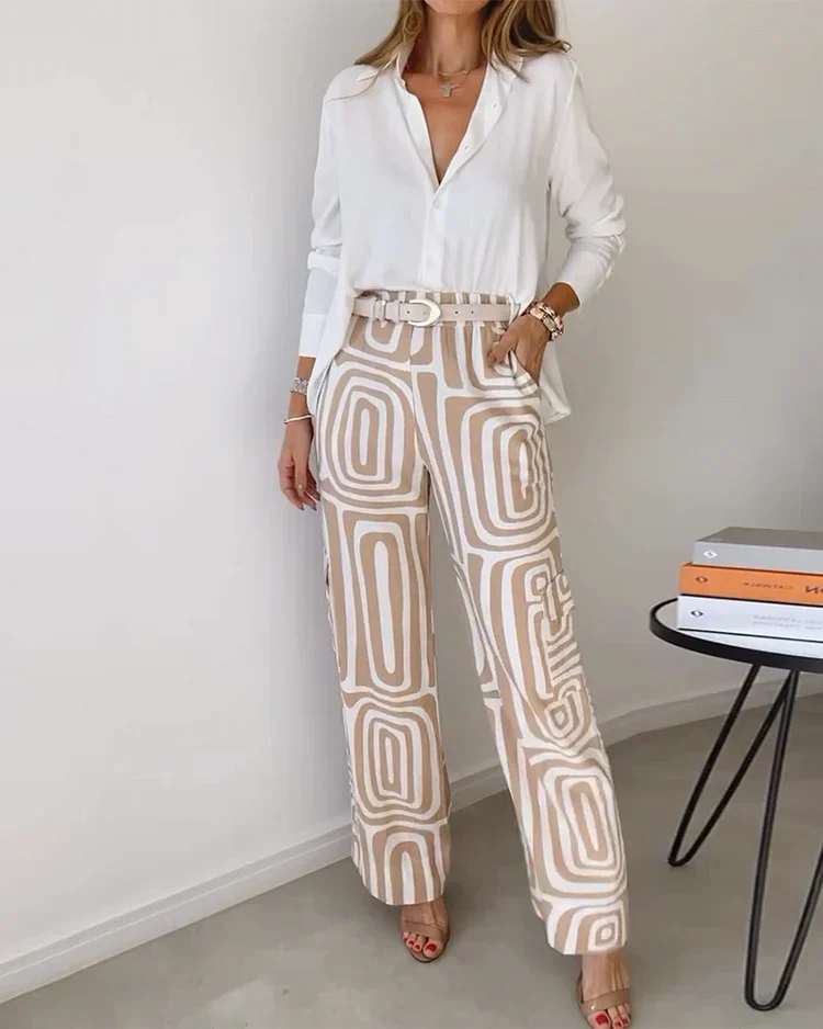 Two Piece Outfit Set - Structured Top And Bottom & Ease