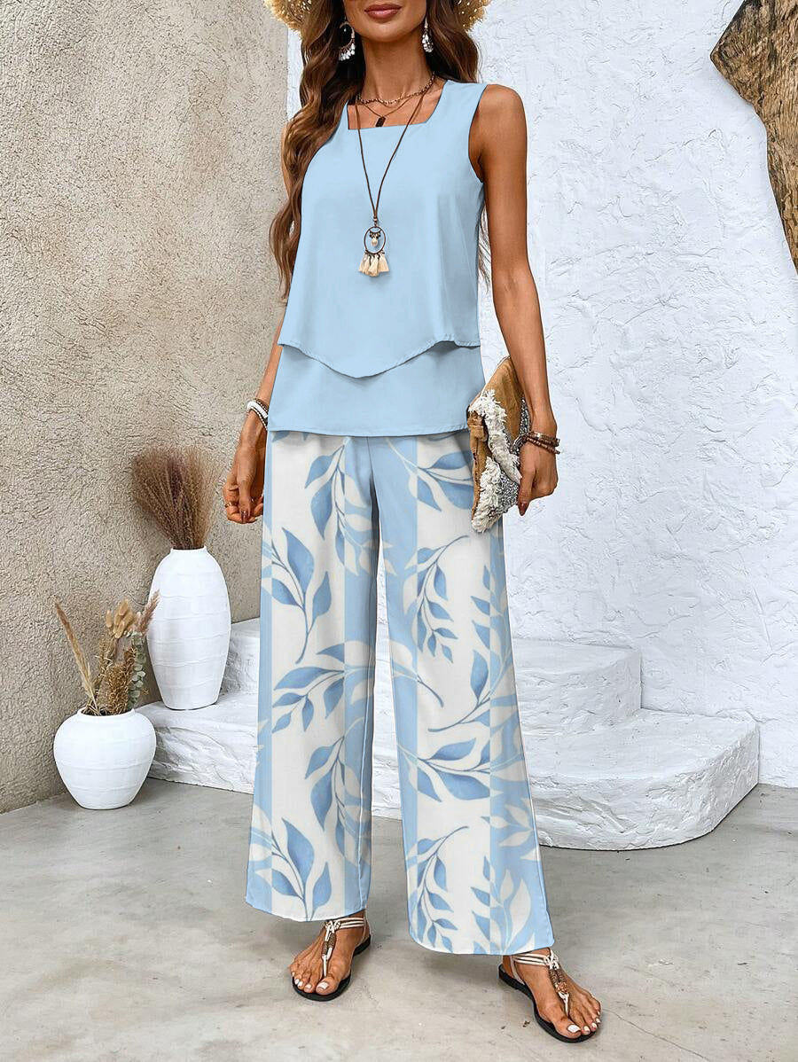 Two Piece Set - Flowy Top & Relaxed Bottoms For Movement