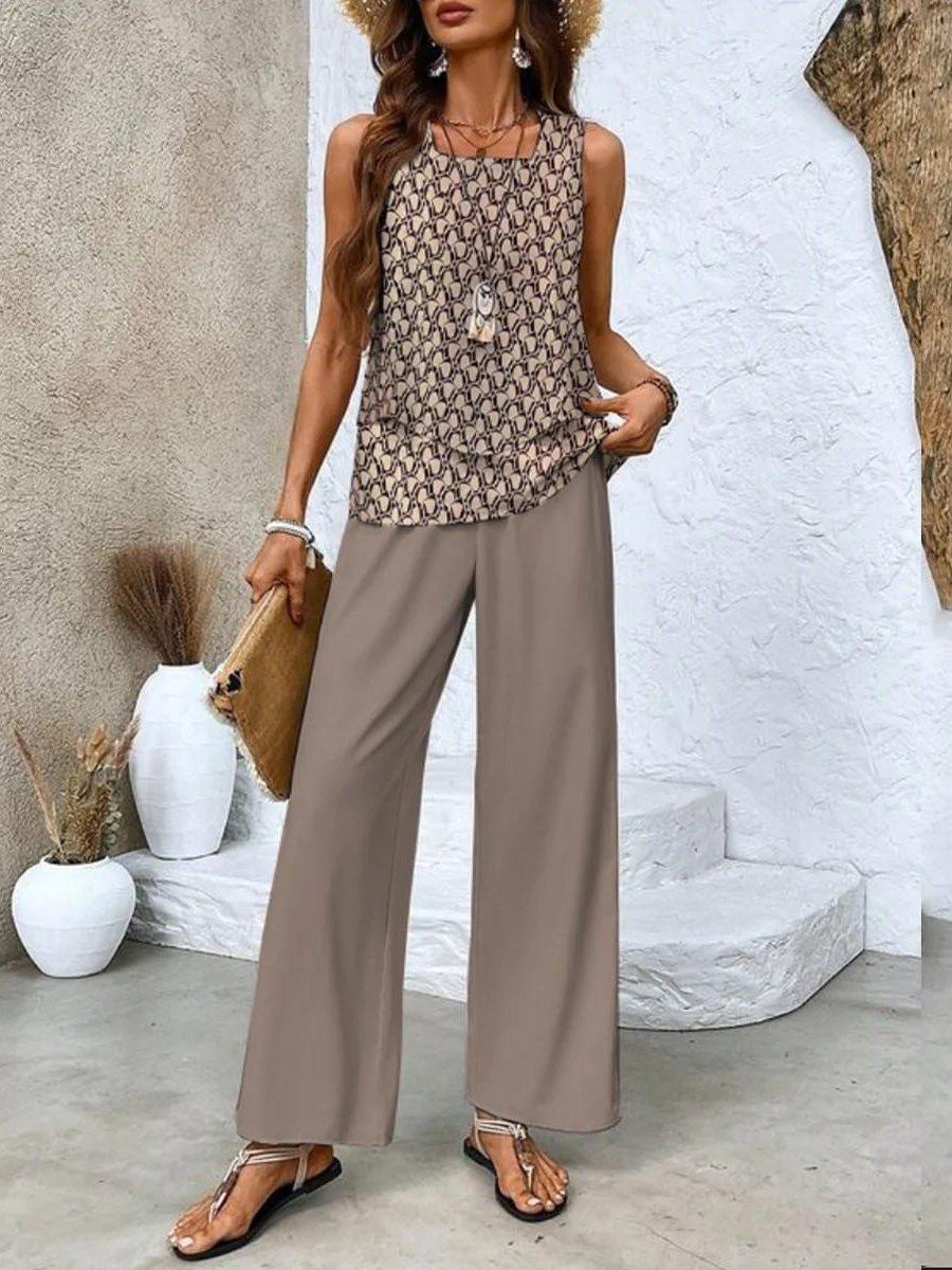 Two Piece Set - Flowy Top & Relaxed Bottoms For Movement