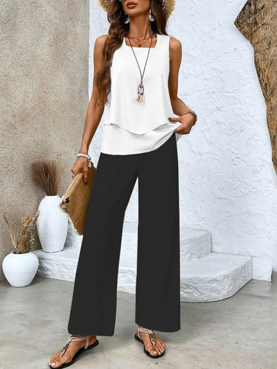 Two Piece Set - Flowy Top & Relaxed Bottoms For Movement