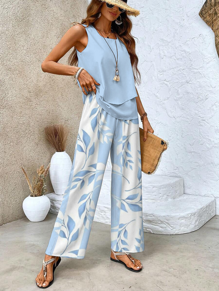 Two Piece Set - Flowy Top & Relaxed Bottoms For Movement