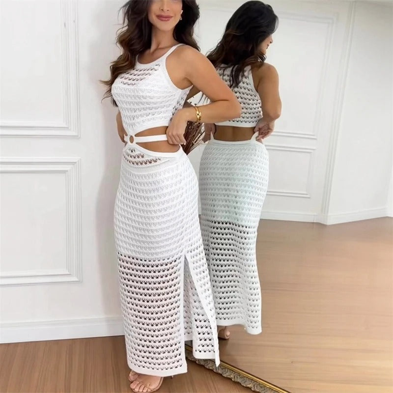 Two-Piece Set – Open Knit Crochet And Breathable Design
