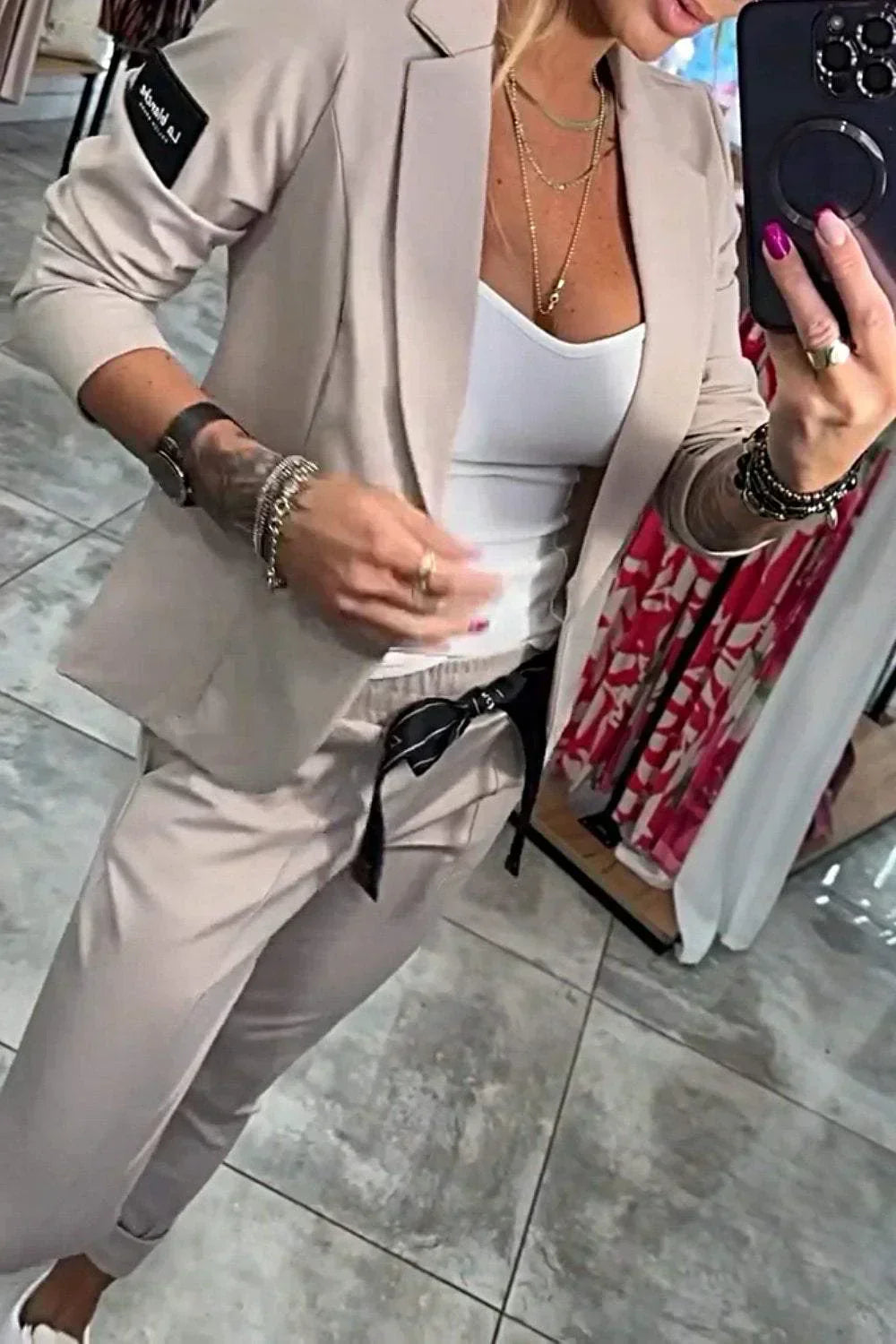 Two Piece Set – Polyester Blend Jacket & Adjustable Waist