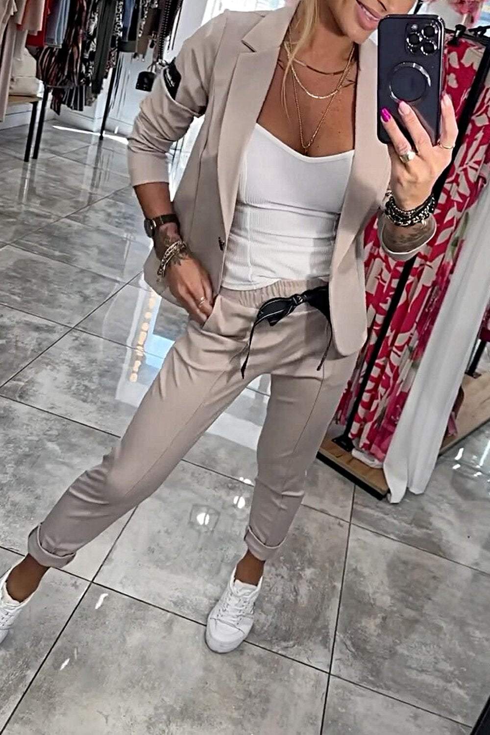 Two Piece Set – Polyester Blend Jacket & Adjustable Waist