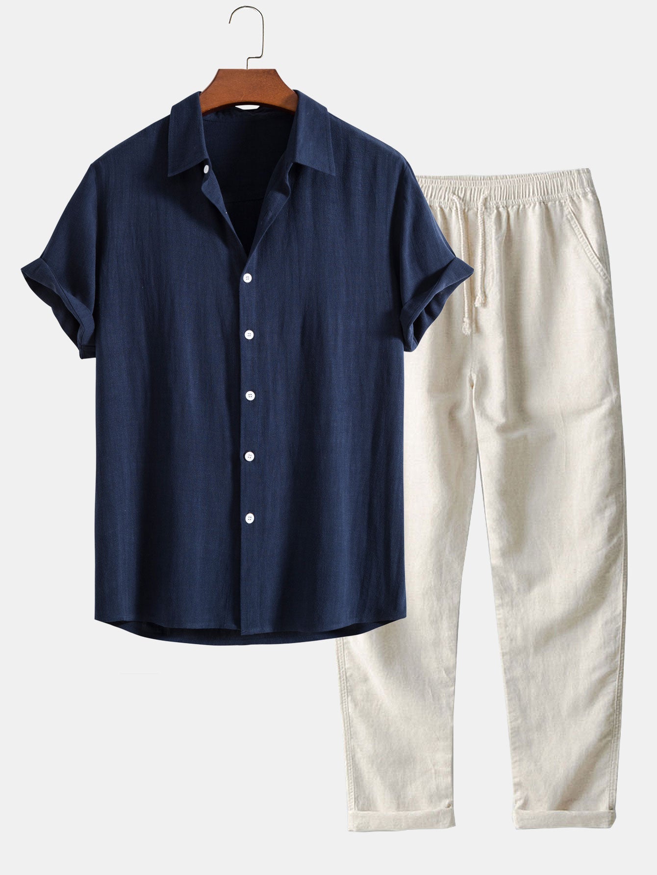 Two Piece Set - Short Sleeve & Breathable Polyester Blend