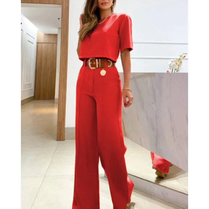 Two Piece Set - Tailored Pants And Top Flexible Shape
