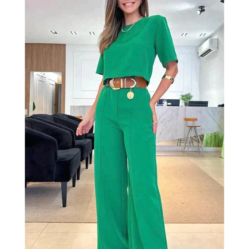 Two Piece Set - Tailored Pants And Top Flexible Shape