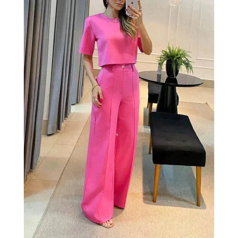 Two Piece Set - Tailored Pants And Top Flexible Shape