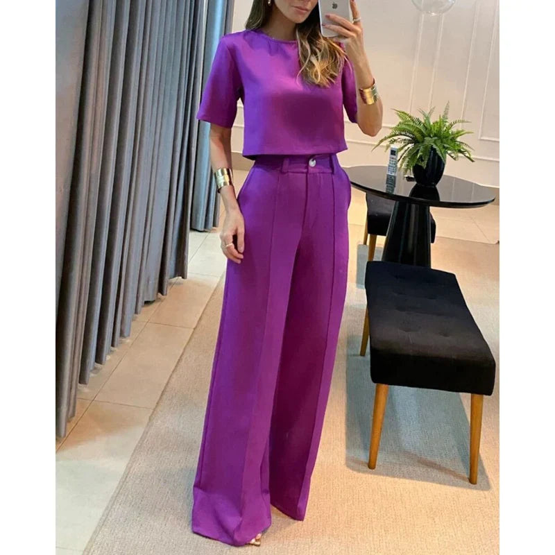 Two Piece Set - Tailored Pants And Top Flexible Shape