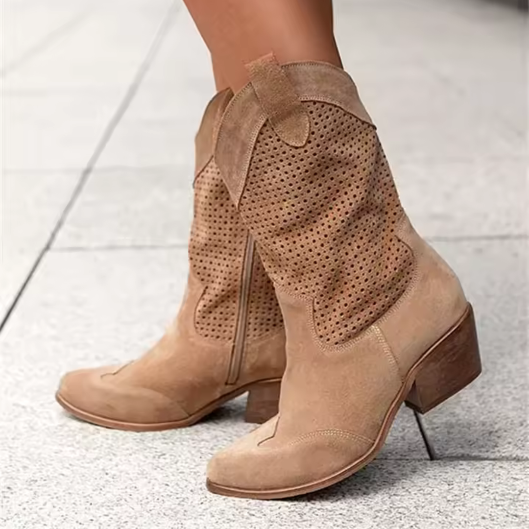 Women's Western Cowboy Boots | Perforated Suede Design