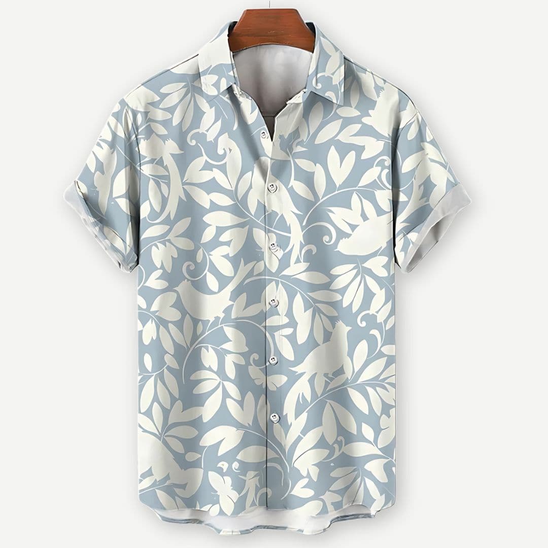 Men's Short Sleeve Hawaiian Shirt Cotton Wine Leaf Print-2