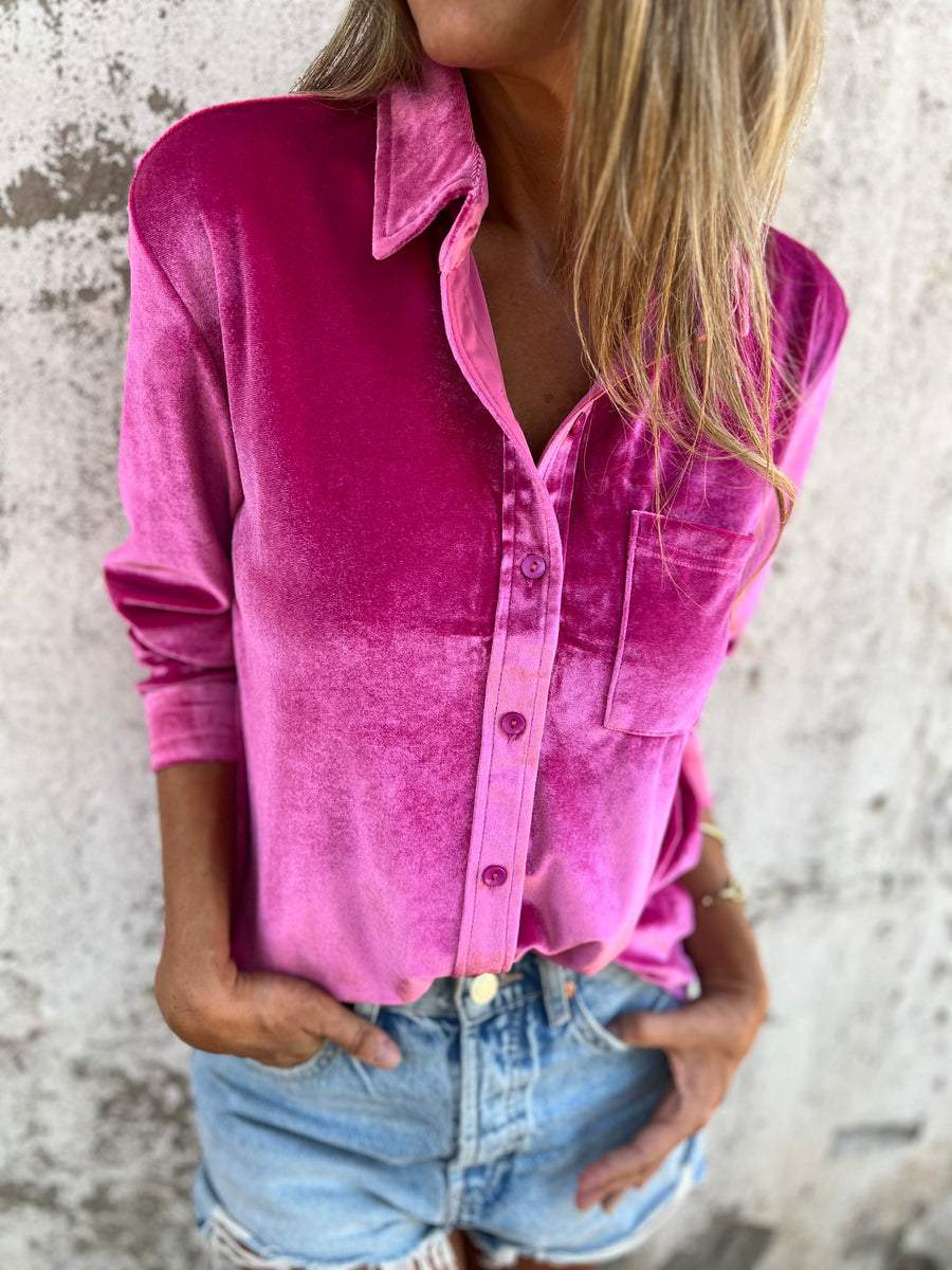 Velvet Blend Shirt - Long Sleeve And Shaped Body Keeps Shape