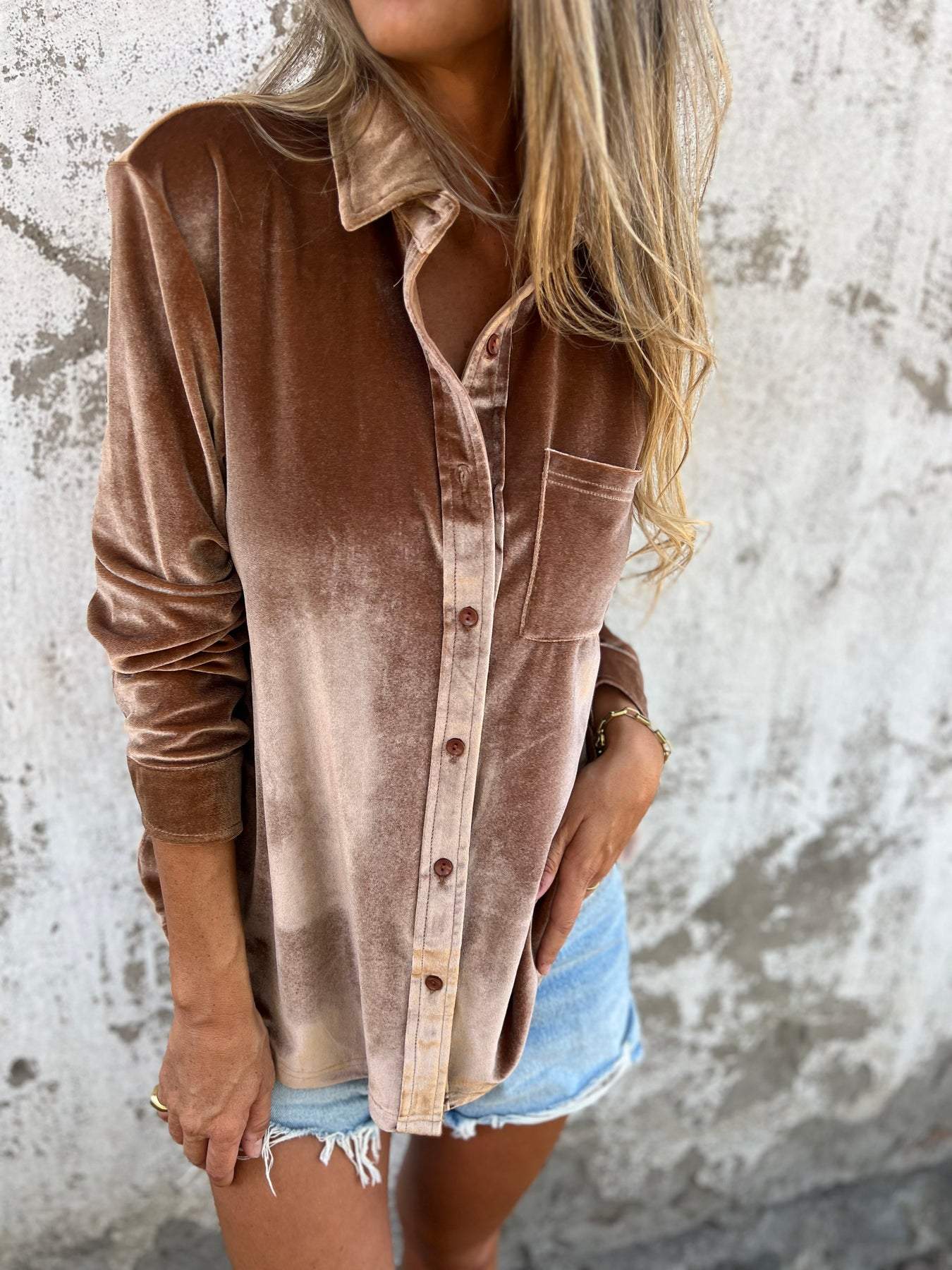 Velvet Blend Shirt - Long Sleeve And Shaped Body Keeps Shape