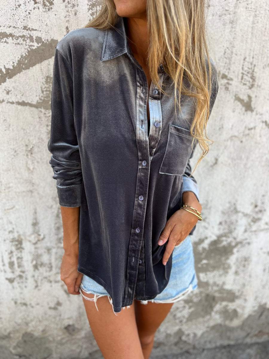 Velvet Blend Shirt - Long Sleeve And Shaped Body Keeps Shape