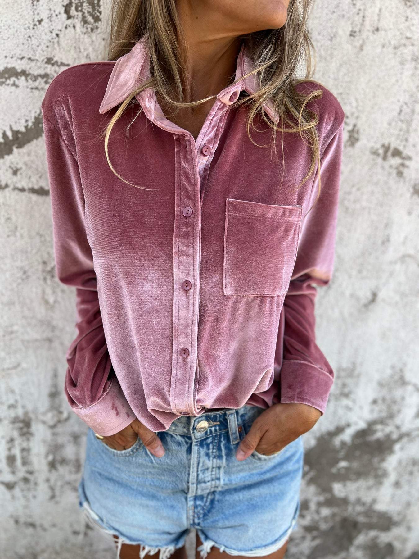 Velvet Blend Shirt - Long Sleeve And Shaped Body Keeps Shape