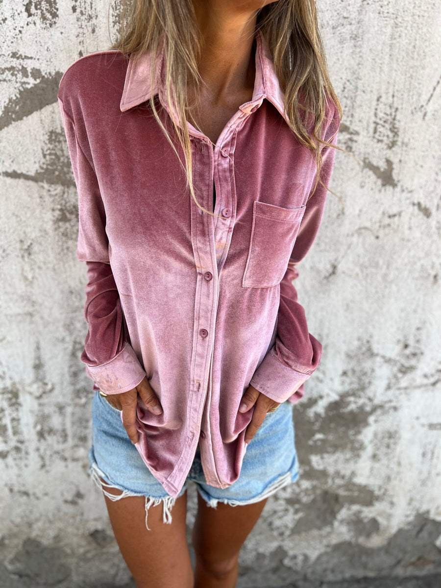 Velvet Blend Shirt - Long Sleeve And Shaped Body Keeps Shape