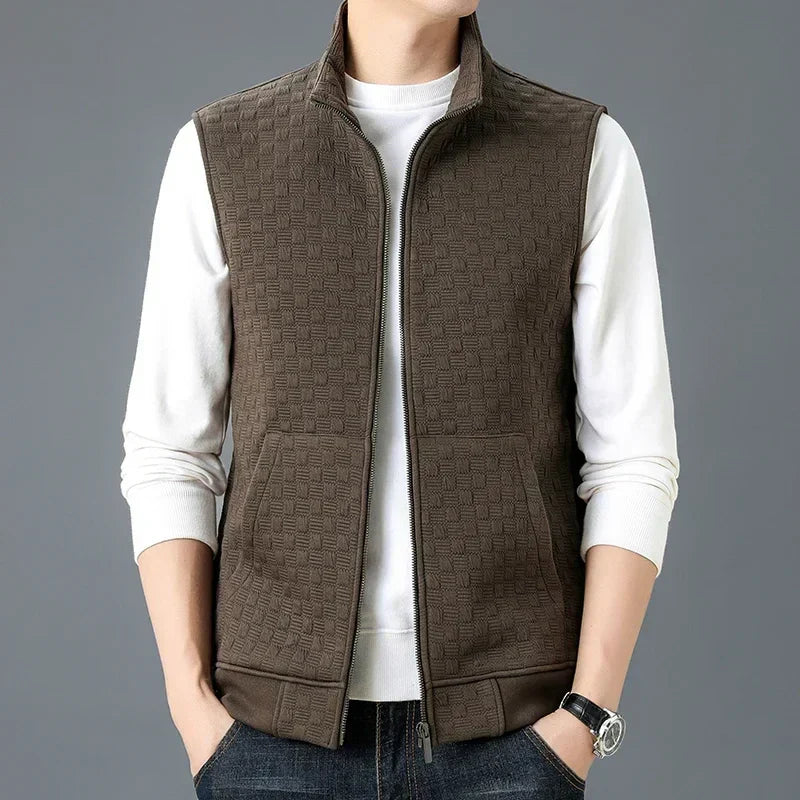 Vest - Raised Grid Texture & Full Zip For Warm Layering