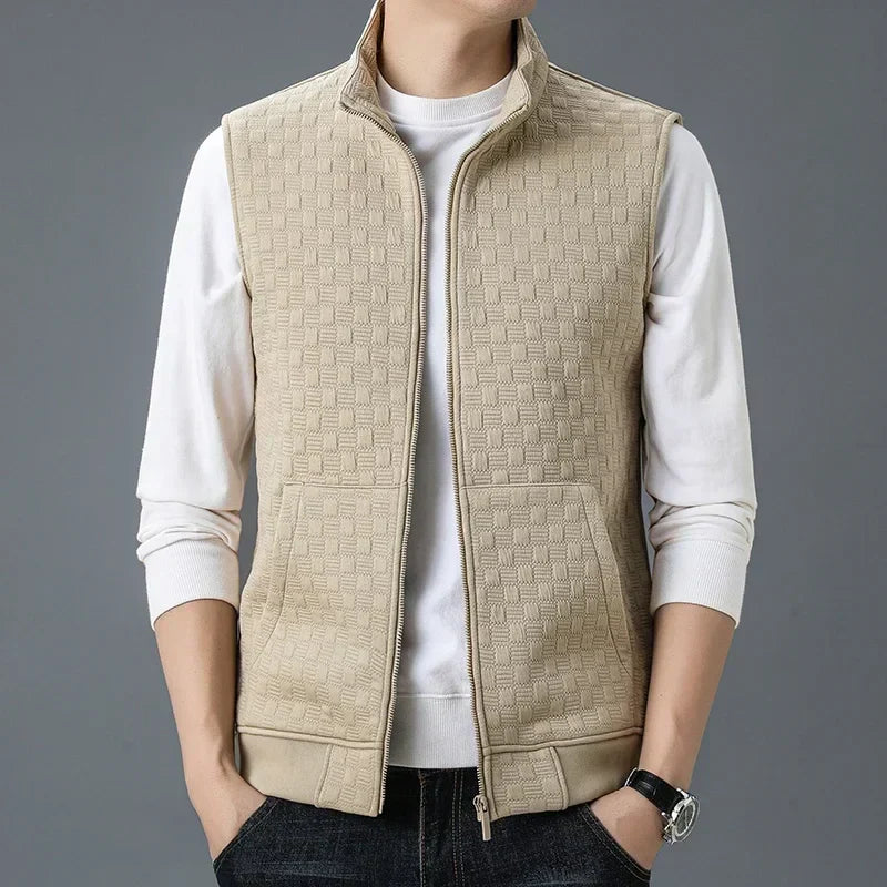 Vest - Raised Grid Texture & Full Zip For Warm Layering