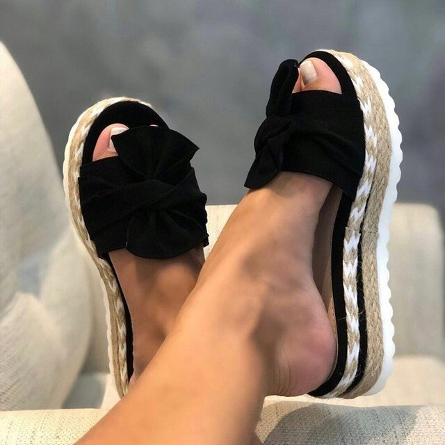 Wedge Sandals – Polyester Blend Bow And Stable Wedge