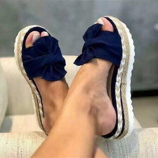Wedge Sandals – Polyester Blend Bow And Stable Wedge