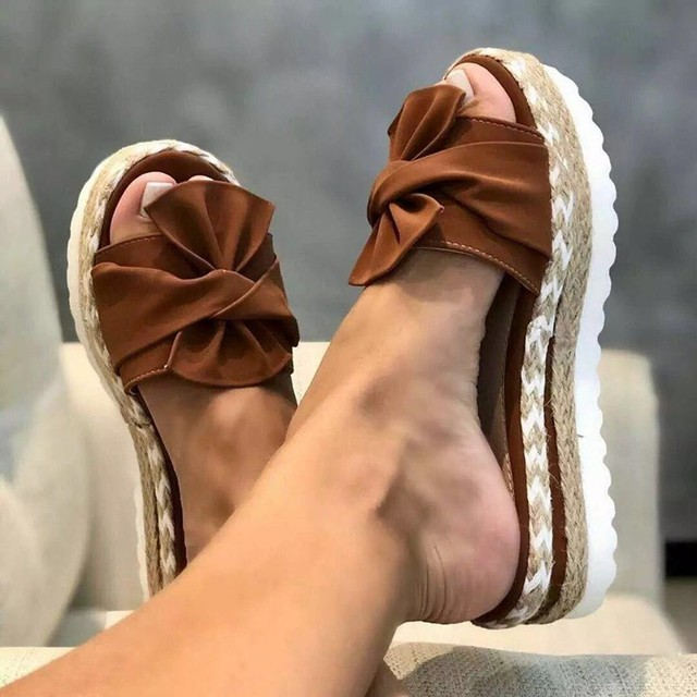 Wedge Sandals – Polyester Blend Bow And Stable Wedge
