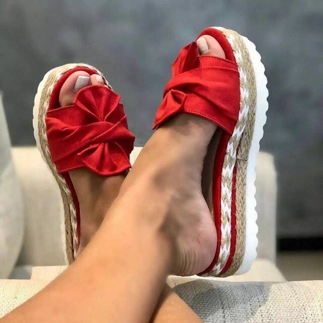 Wedge Sandals – Polyester Blend Bow And Stable Wedge