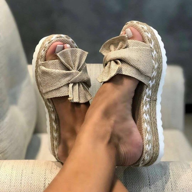 Wedge Sandals – Polyester Blend Bow And Stable Wedge