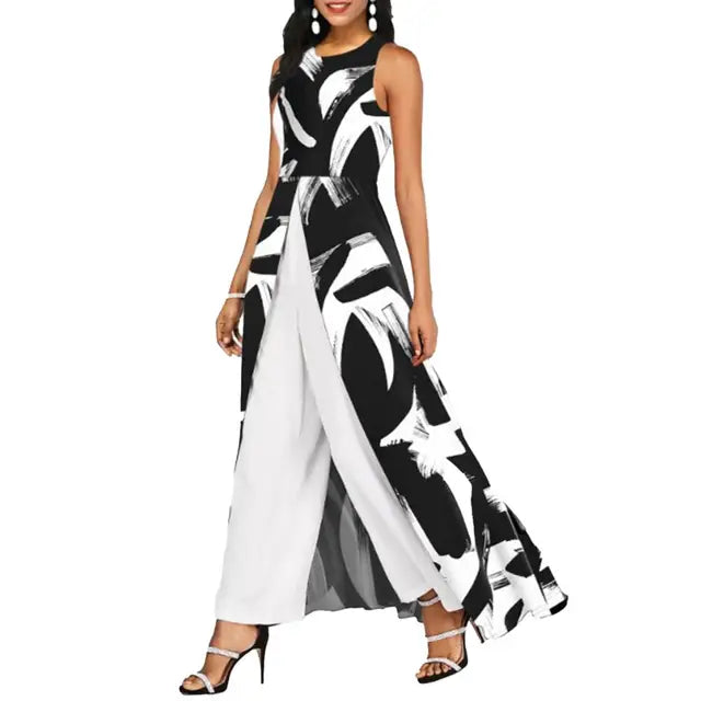 Elegant Sleeveless Maxi Dress with Wide-Leg Pants
